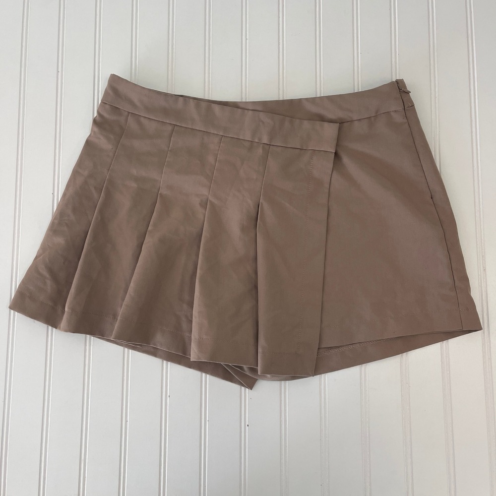 PacSun Women Tan Brown Pleated Mini Wrap Skort Preppy Academia Grunge Large